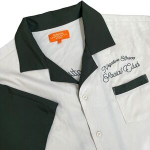 Negative Space Social Club Bowling Camp Shirt Men L White Green Embroidered